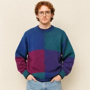 Colours By Alexander Colorblock Sweater Mens XL Baggy Fresh Prince Vintage 80s
